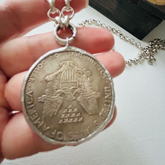 Silver Coin Pendant Necklace, Lady Liberty coin necklace, silver coin necklace - Picture 6 of 6